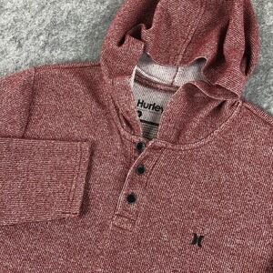 Hurley Hoodie Mens Medium Maroon Pullover Henley Sweater Pocket Buttons